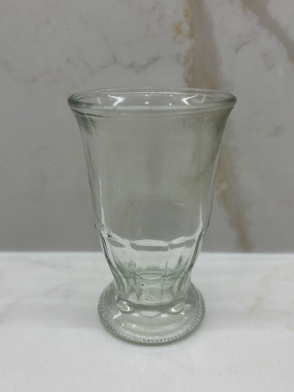 Vintage Anchor Hocking Jelly Jar Juice Clear Glass Footed Paneled Bottom 3.75"